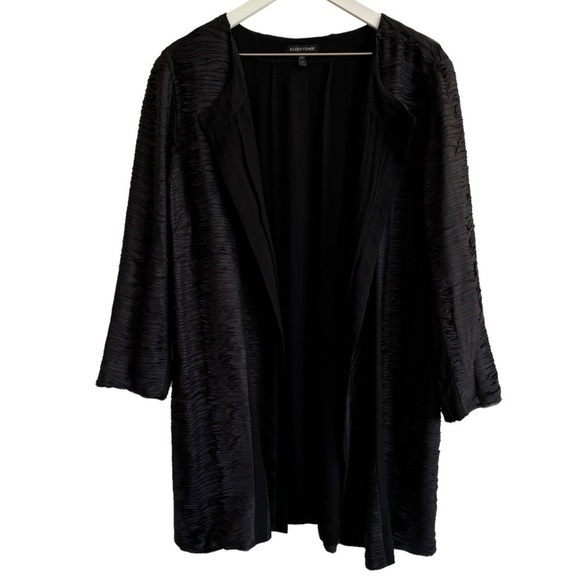 Eileen Fisher Ripple Bindu Silk Round Neck Long Jacket, Size L - Picture 1 of 10